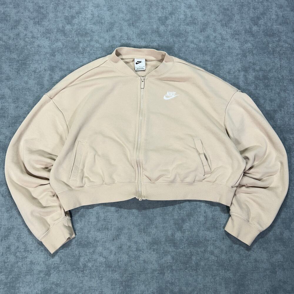 Nike sportswear cropped beige bomber full zip active jacket womens Large